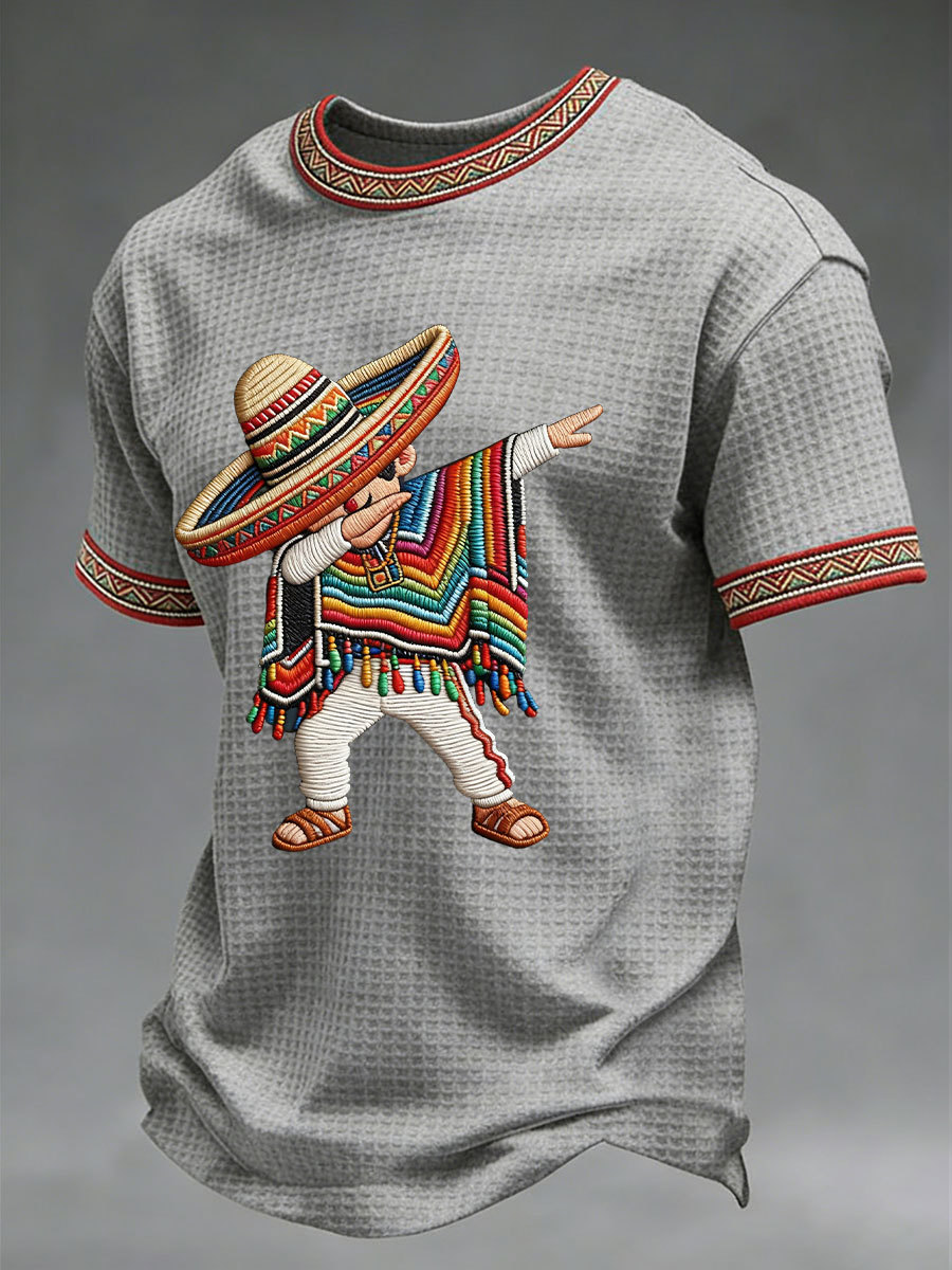 Men's Cinco de Mayo Waffle Print Casual T-Shirt