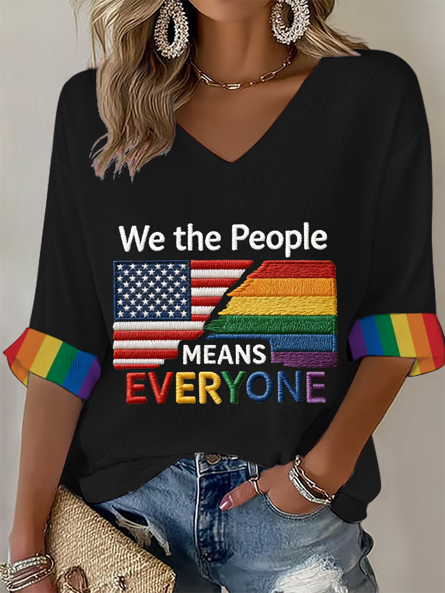 Women's 'We The People Means Everyone' Printed Waffle T-shirt