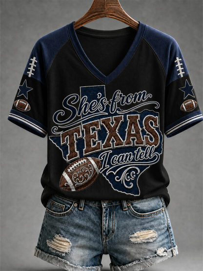 Women's Football Gameday Gift For Football Fans Casual V-Neck Tee