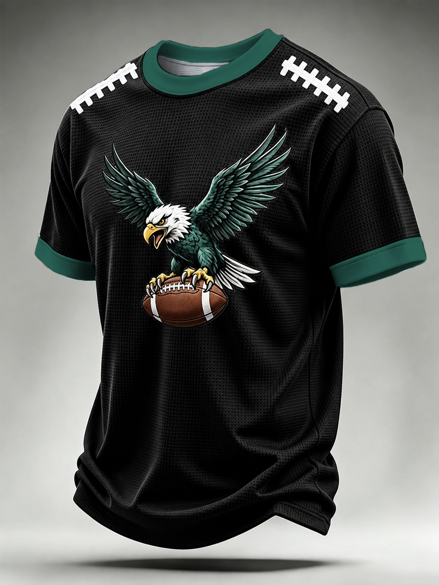 Men's Football Gameday Gift For Football Fans Casual Waffle Short Sleeve Tee
