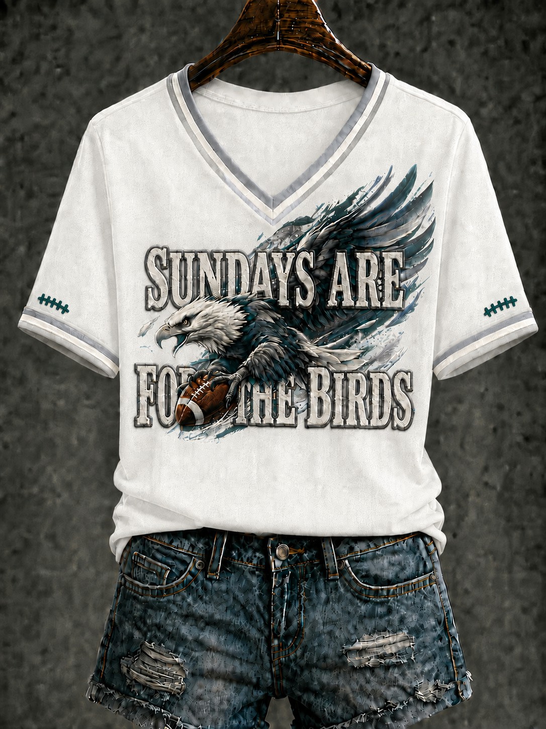 Women's Football Printed V-neck T-shirt