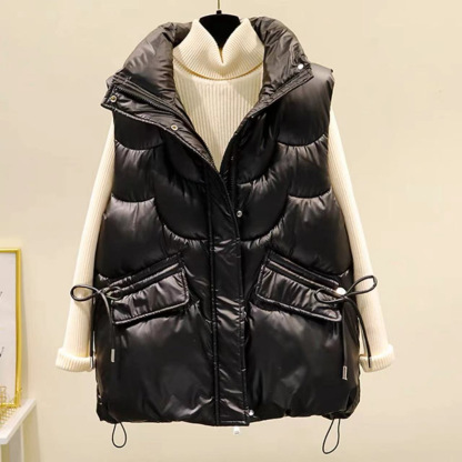 Loose-fitting down-filled vest coat for women