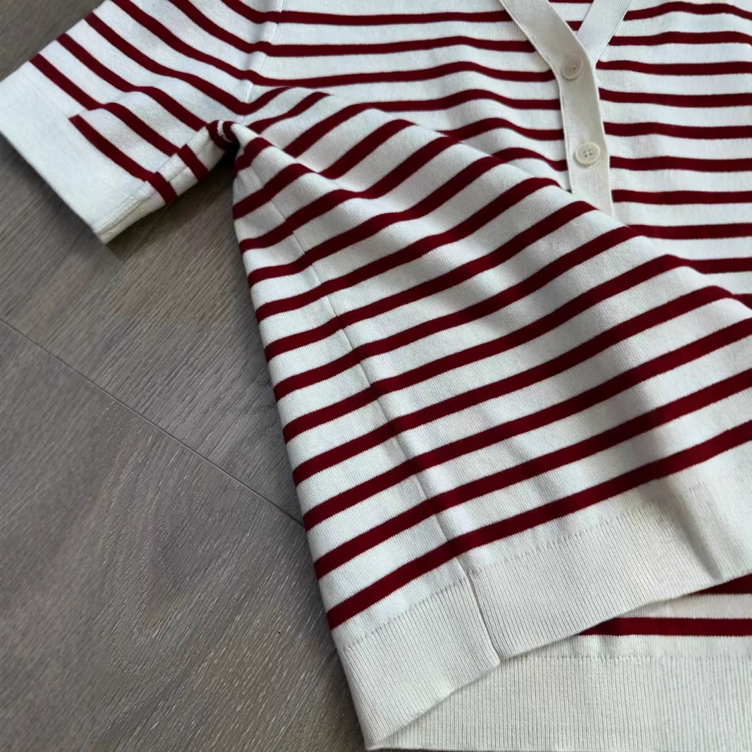 Casual, simple, classic color-blocked striped V-neck cardigan