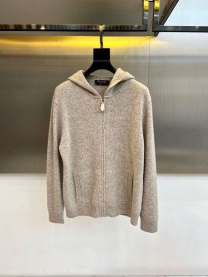 Men's cashmere knitted sweater with zipper and hood