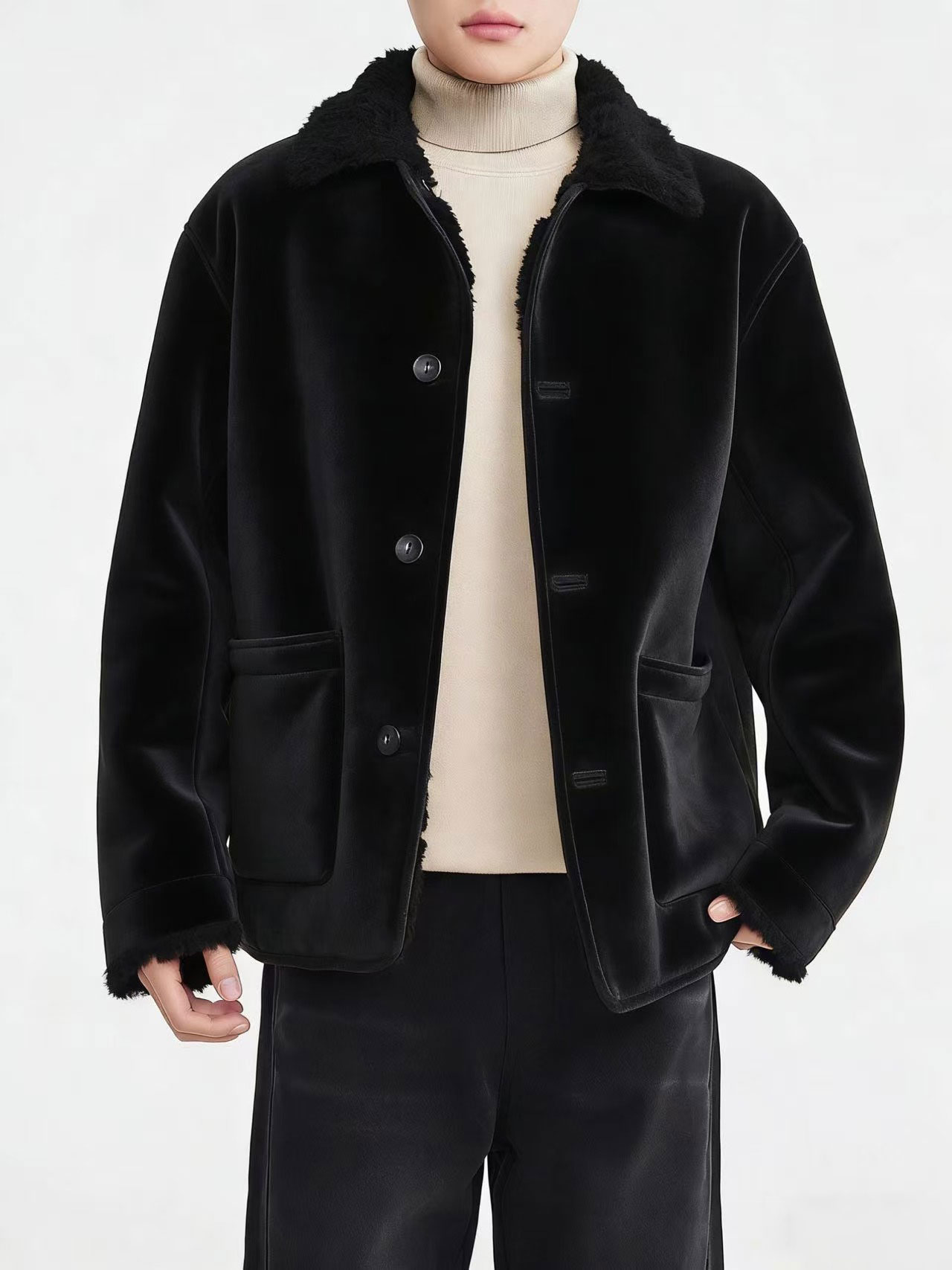 Retro-style men's jacket with suede-like texture.