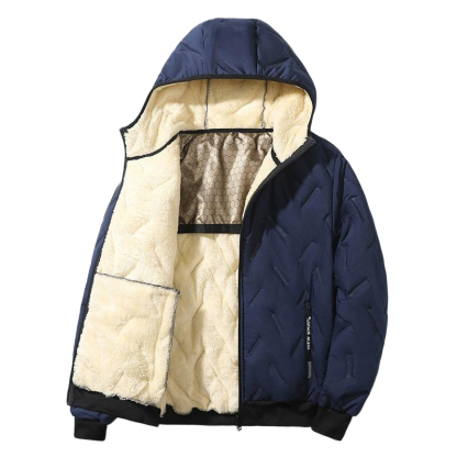 Men's hooded cotton-padded jacket with fleece lining, men's winter fleece-lined coat