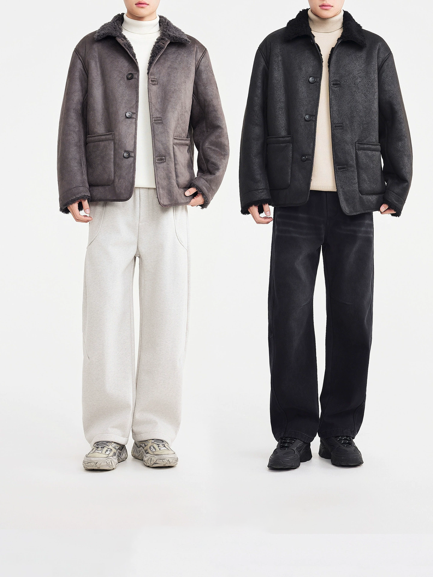 Retro-style men's jacket with suede-like texture.