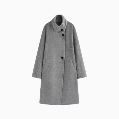 Women's long single-breasted wool coat with stand collar