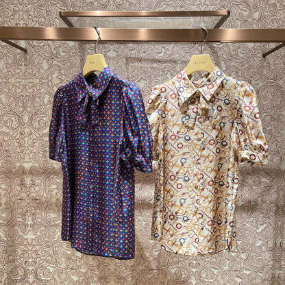 Floral bow-tie puff sleeve shirt