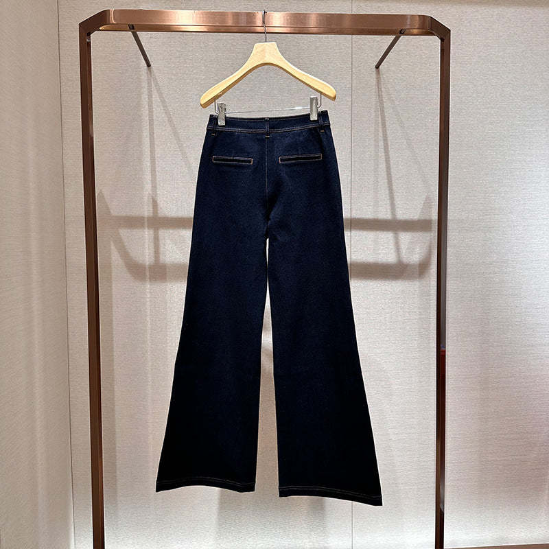 Women's high-waisted denim straight-leg wide-leg jeans