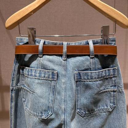 Blue vintage high-waisted loose straight-leg jeans