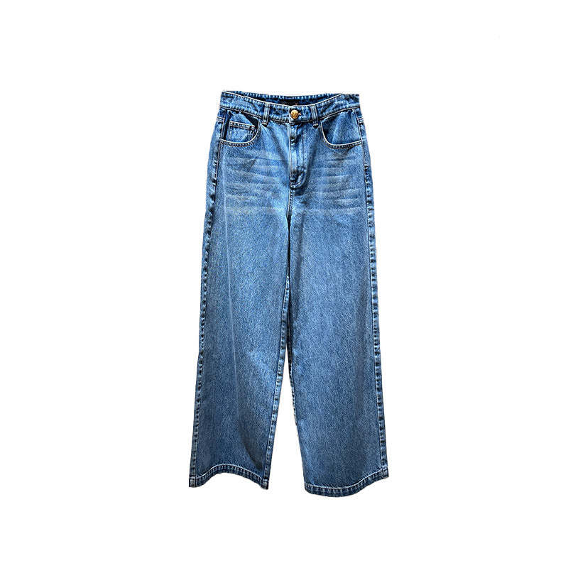 High-waisted, loose-fitting, wide-leg straight-cut jeans