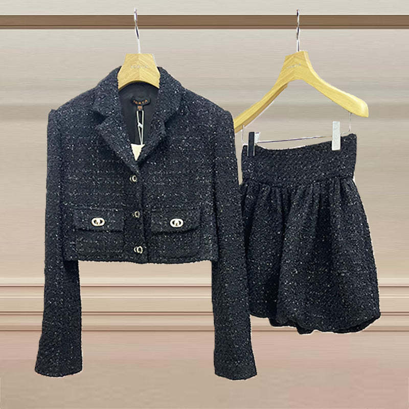 French-style high-waisted skirt two-piece set