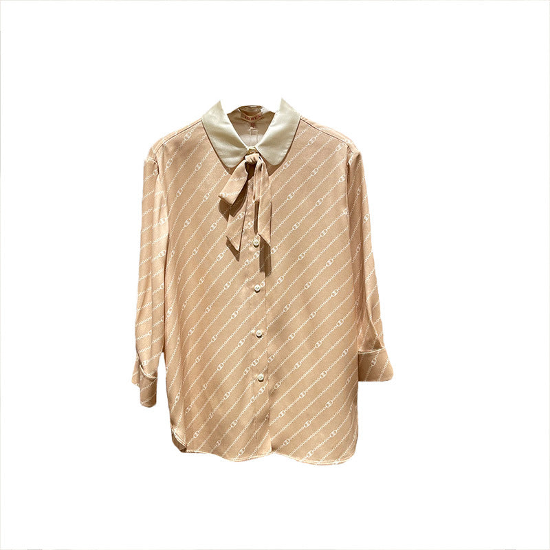 Bow-tie design mulberry silk thin shirt