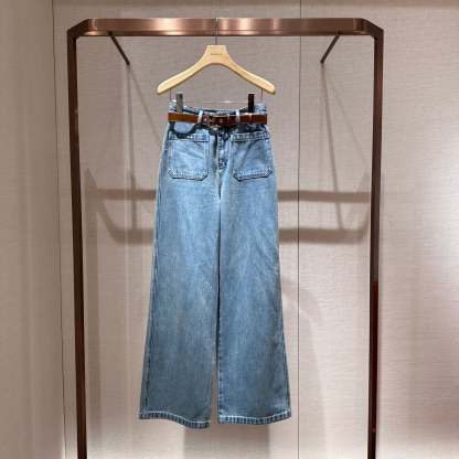 Blue vintage high-waisted loose straight-leg jeans