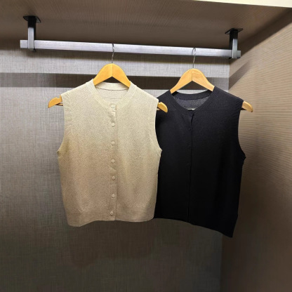 Linen crew neck knit sleeveless cardigan