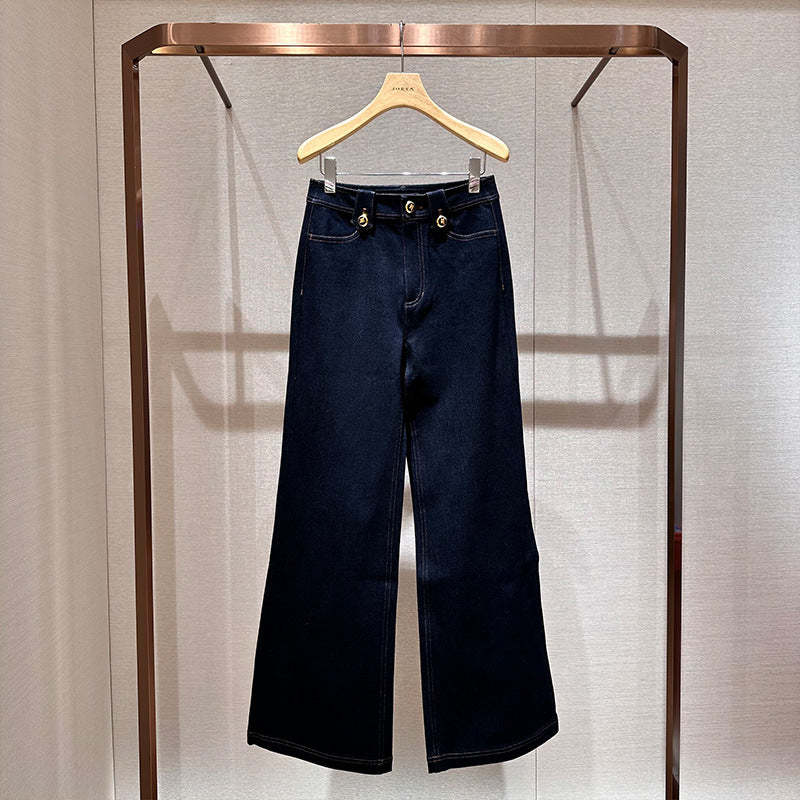 Women's high-waisted denim straight-leg wide-leg jeans