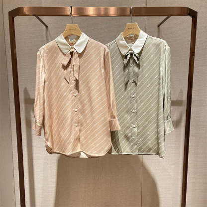 Bow-tie design mulberry silk thin shirt