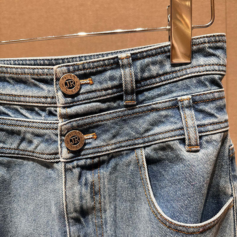 High-waisted wide-leg straight-cut loose-fitting jeans