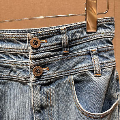 High-waisted wide-leg straight-cut loose-fitting jeans