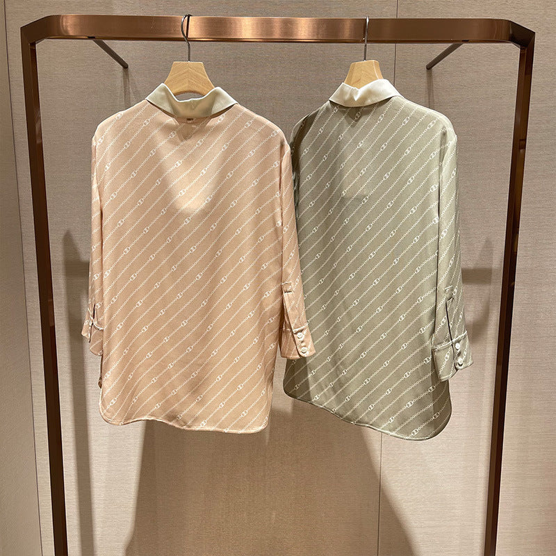 Bow-tie design mulberry silk thin shirt