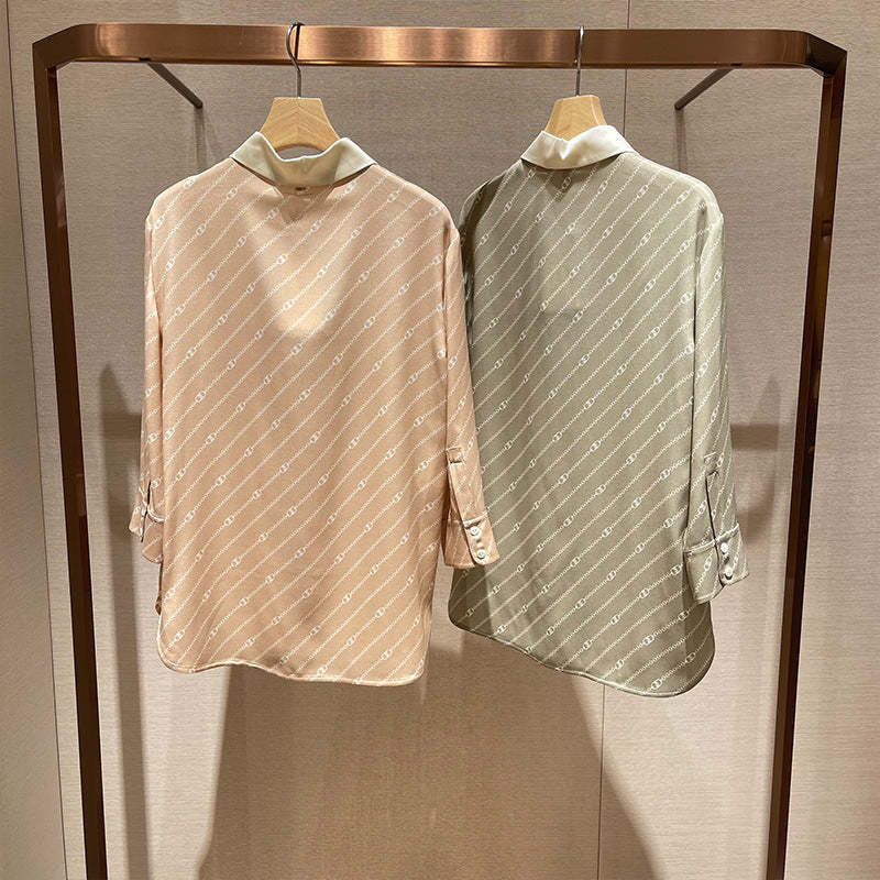 Bow-tie design mulberry silk thin shirt