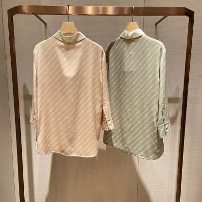 Bow-tie design mulberry silk thin shirt