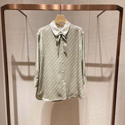 Bow-tie design mulberry silk thin shirt