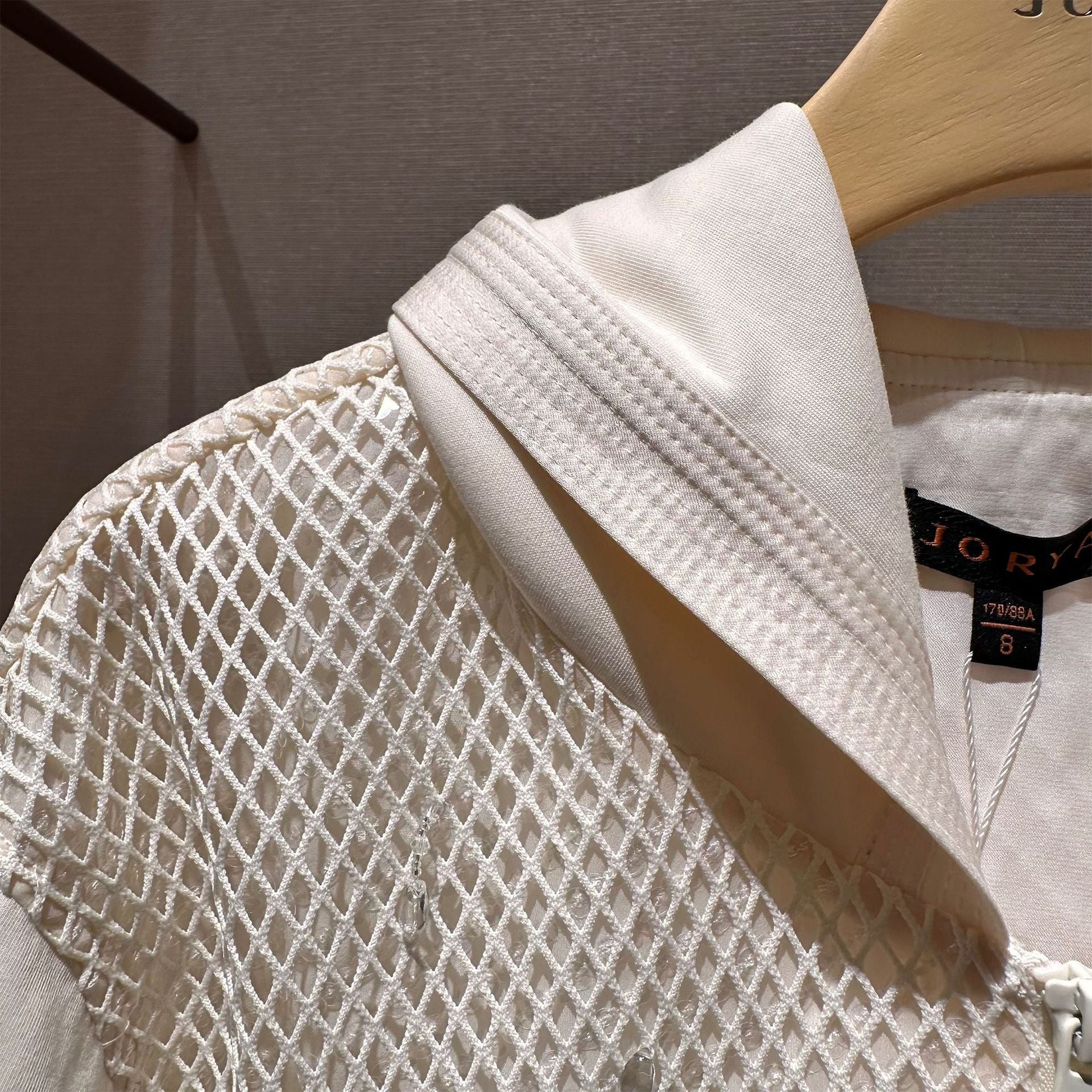 Mesh fabric, stylish long-sleeved hooded sweatshirt/short jacket