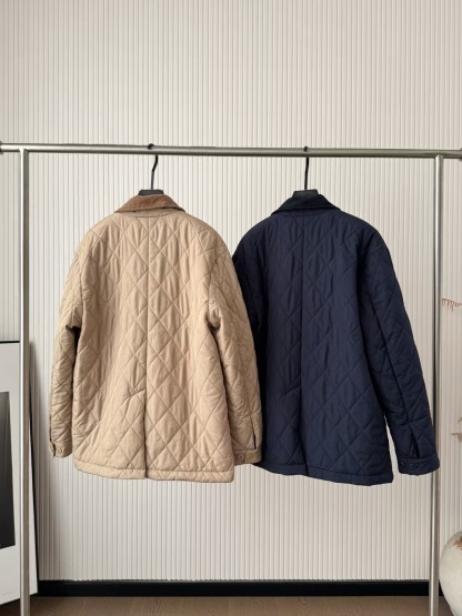 Wool blend plain weave mid-length down jacket