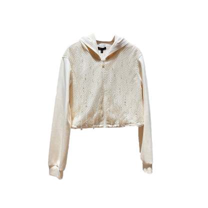 Mesh fabric, stylish long-sleeved hooded sweatshirt/short jacket