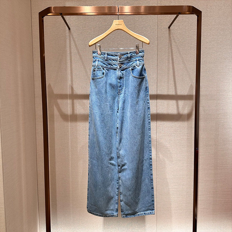 High-waisted wide-leg straight-cut loose-fitting jeans