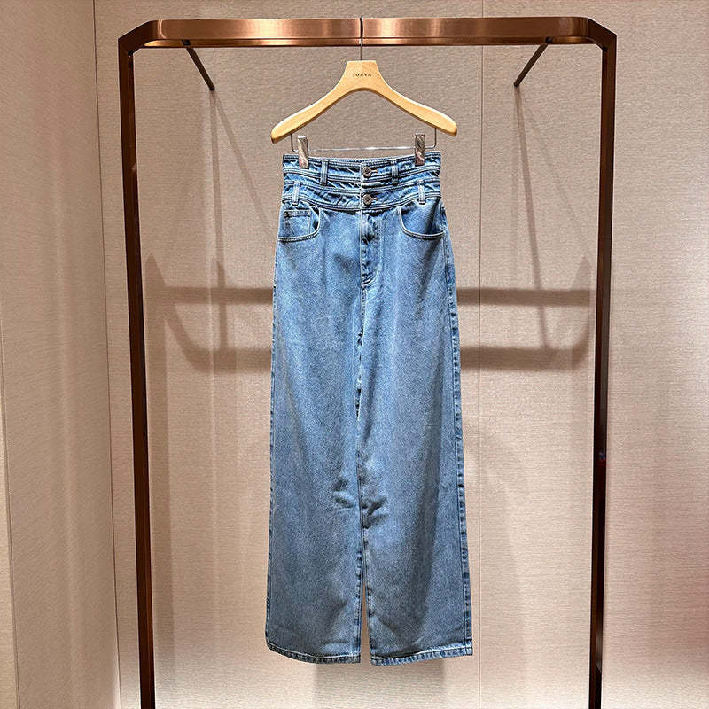 High-waisted wide-leg straight-cut loose-fitting jeans