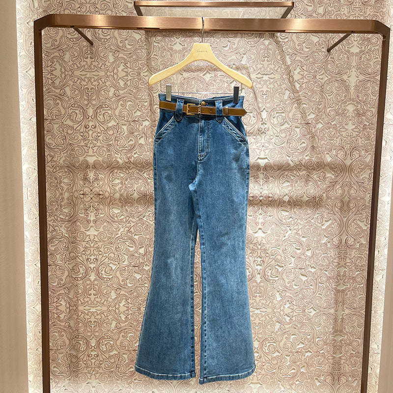 High-waisted, slim-fit flared jeans