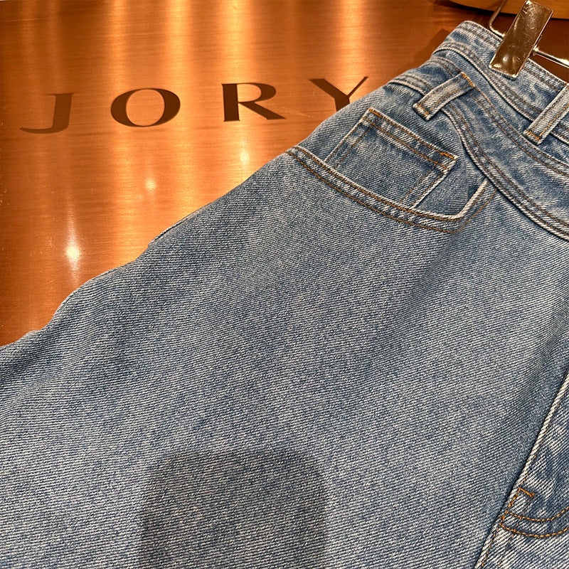 High-waisted wide-leg straight-cut loose-fitting jeans