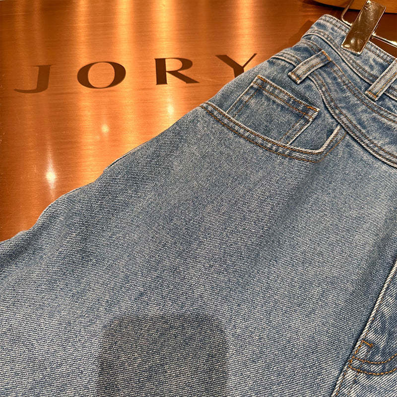 High-waisted wide-leg straight-cut loose-fitting jeans