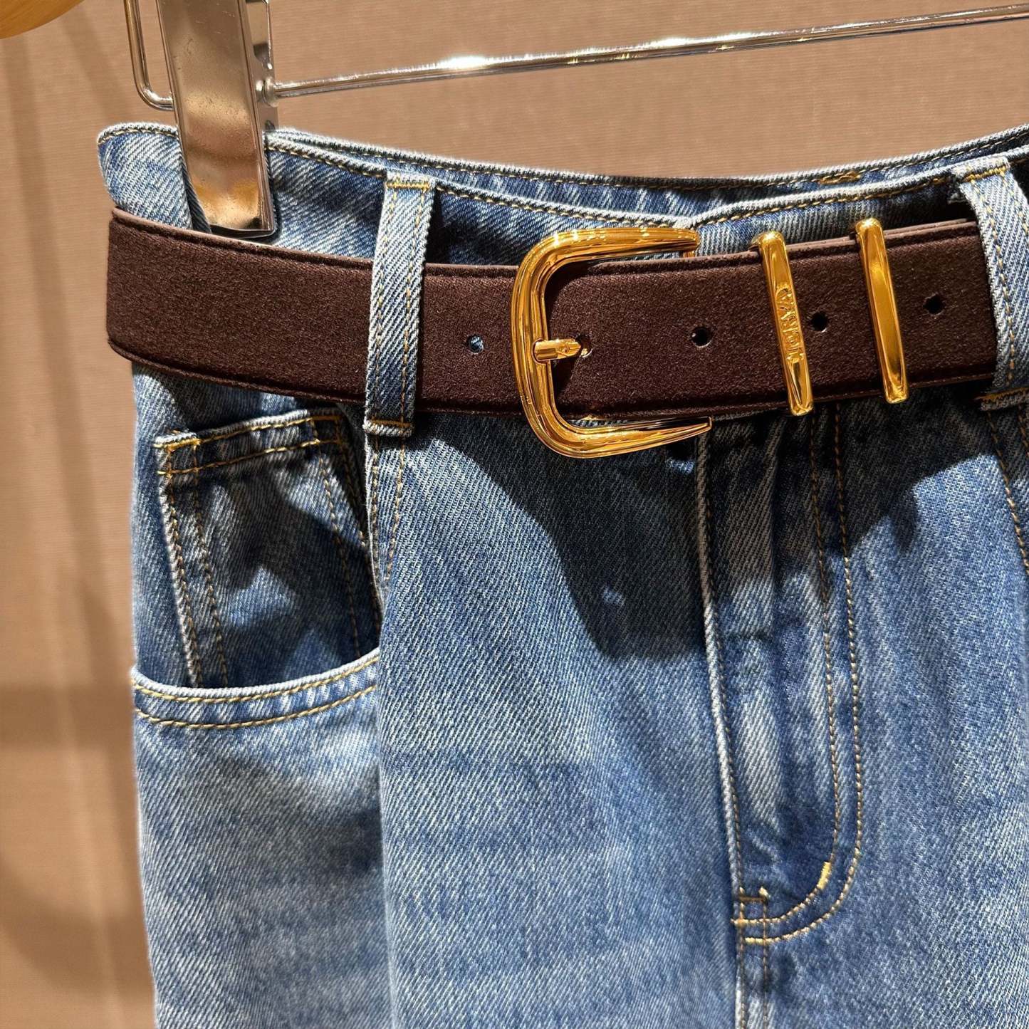 Blue high-waisted, relaxed-fit, wide-leg denim jeans