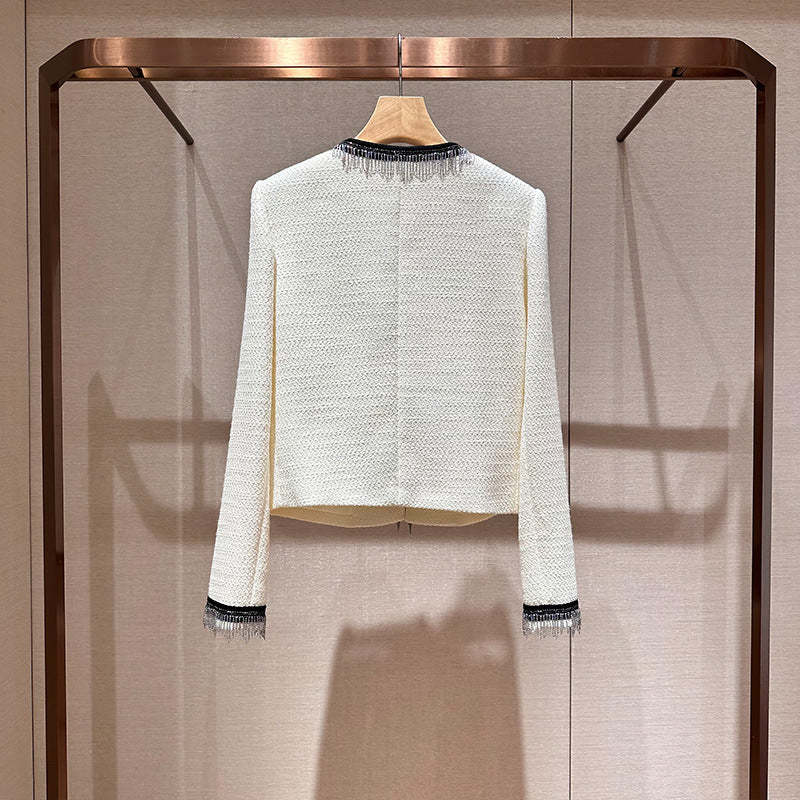 Color-blocked, stylish commuter jacket with tassels