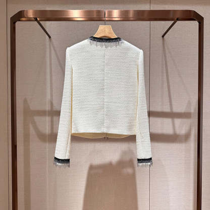 Color-blocked, stylish commuter jacket with tassels