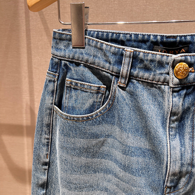 High-waisted, loose-fitting, wide-leg straight-cut jeans