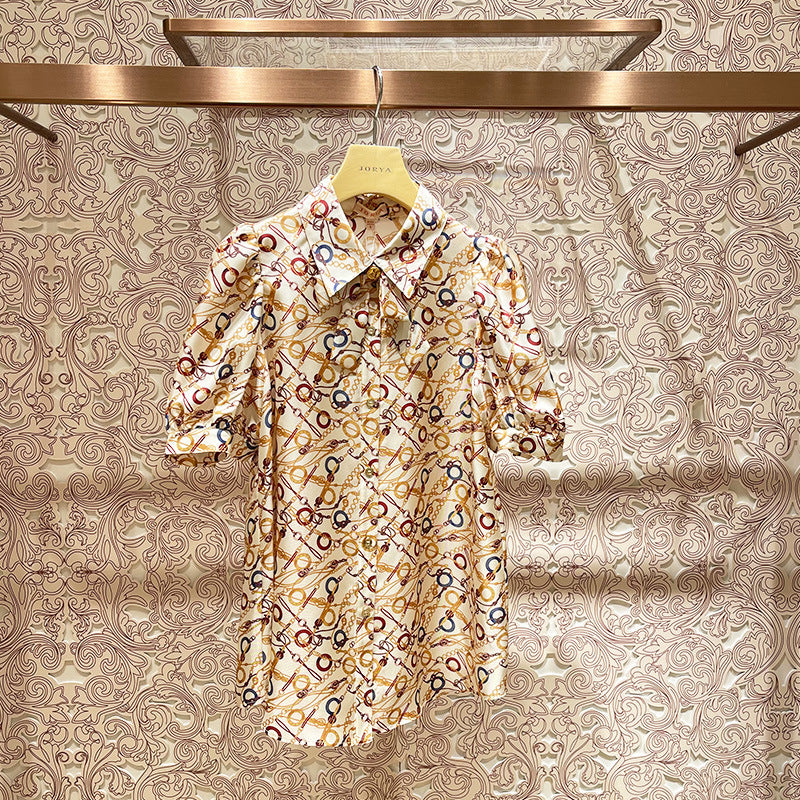 Floral bow-tie puff sleeve shirt