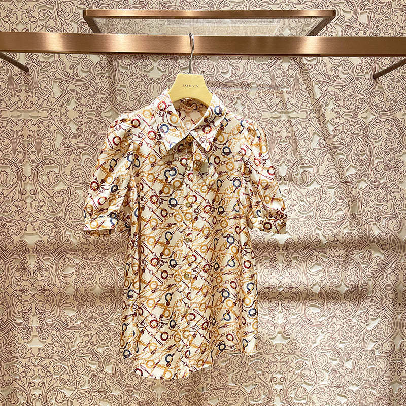 Floral bow-tie puff sleeve shirt