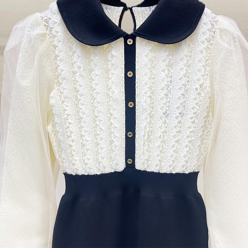 Lace-paneled knitted dress