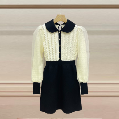 Lace-paneled knitted dress