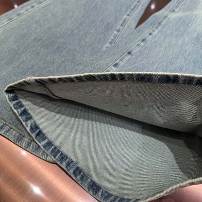 Blue high-waisted flared washed denim jeans