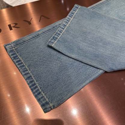 Blue vintage high-waisted loose straight-leg jeans