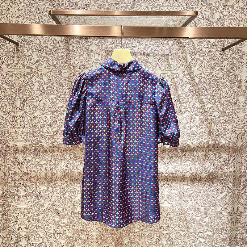 Floral bow-tie puff sleeve shirt