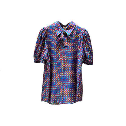 Floral bow-tie puff sleeve shirt