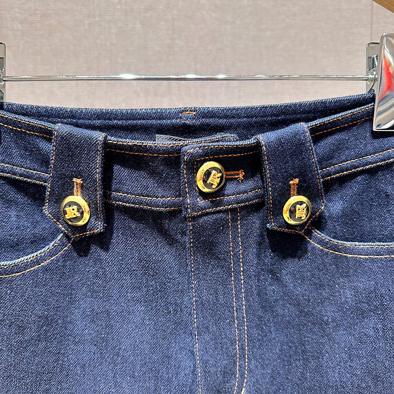 Women's high-waisted denim straight-leg wide-leg jeans