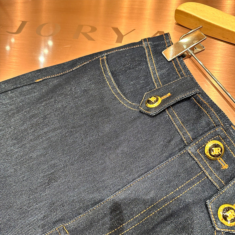 Women's high-waisted denim straight-leg wide-leg jeans